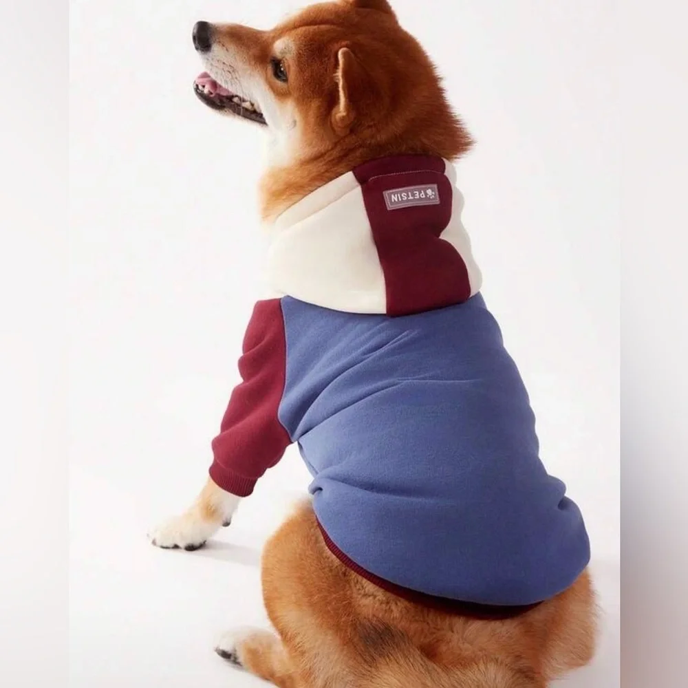 Cozy Blue and Burgundy Dog Hoodie